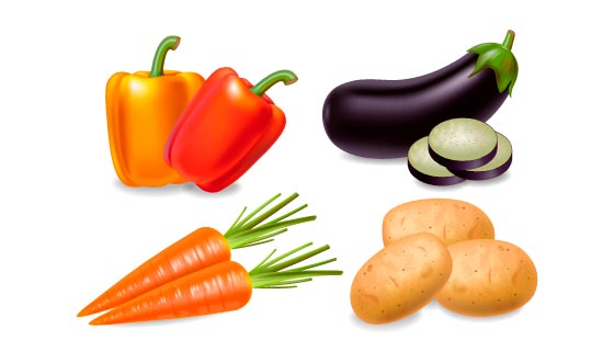 辣椒茄子胡萝卜土豆四种蔬菜矢量素材(EPS)