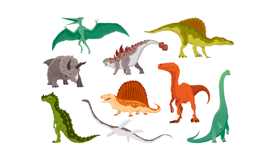 各种各样扁平风格的恐龙矢量素材(EPS)