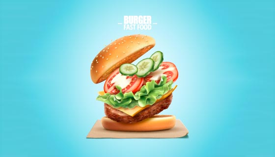 逼真的豪华牛肉汉堡矢量素材(EPS)