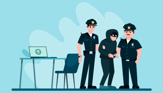 扁平风格警察逮捕黑客矢量素材(EPS)