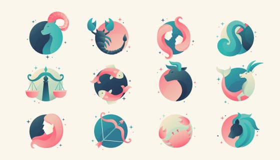 渐变多彩的十二星座图标矢量素材(AI/EPS)