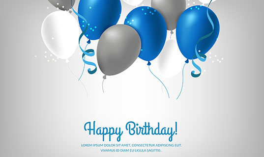 蓝色银色气球生日快乐背景矢量素材(EPS/AI)