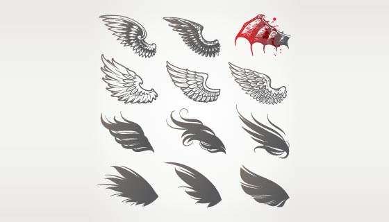 九个不同形状的翅膀矢量素材(EPS)