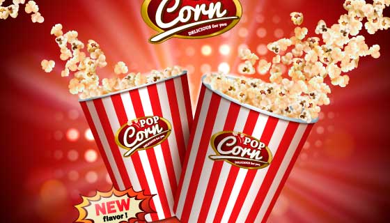 逼真的桶装爆米花矢量素材(EPS)