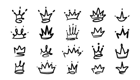 20个黑色涂鸦风格的皇冠矢量素材(EPS)