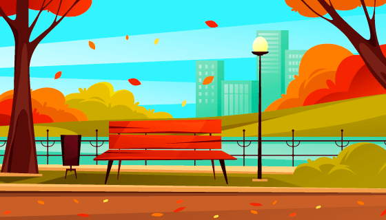 秋天公园长椅景观矢量素材(EPS)