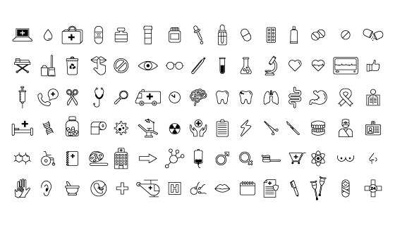 90个线性风格的医疗类图标矢量素材(EPS)