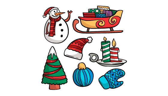 七个手绘风格可爱的圣诞节元素矢量素材(AI/EPS/PNG)