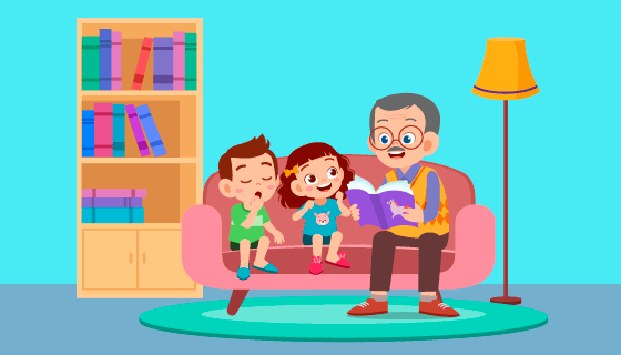 听爷爷讲故事的孩子们矢量素材(EPS)