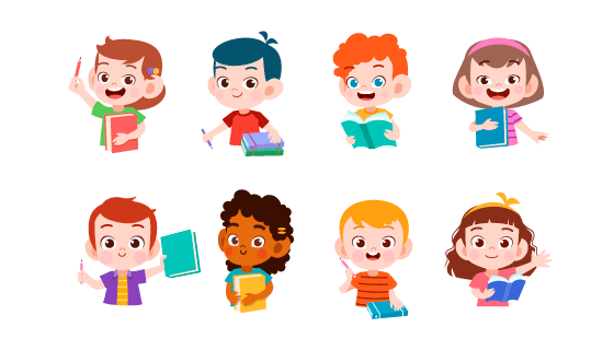八位正在学习的小朋友矢量素材(EPS/PNG)