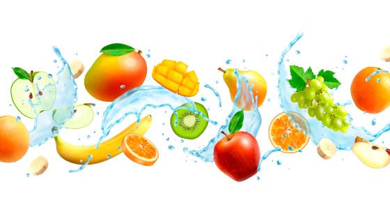 被清水冲洗的新鲜水果矢量素材(EPS)