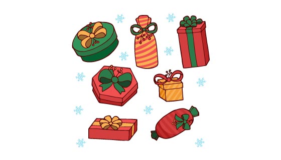 七个手绘风格的圣诞礼物矢量素材(AI/EPS/PNG)