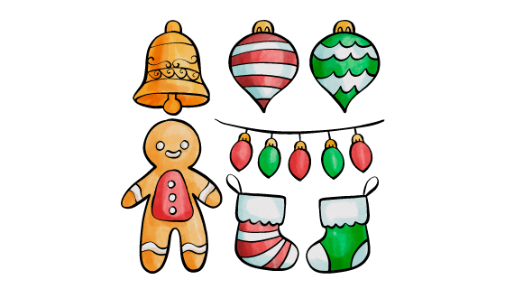 水彩风格的圣诞节元素矢量素材(AI/EPS/PNG)