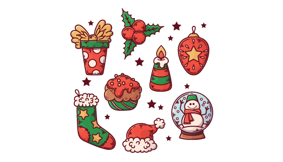 八个手绘风格的圣诞节元素矢量素材(AI/EPS/PNG)