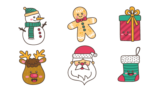 六个手绘风格的圣诞节元素矢量素材(AI/EPS/PNG)