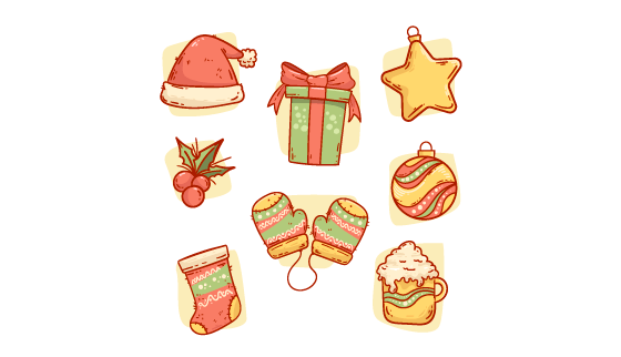 八个手绘风格的圣诞节元素矢量素材(AI/EPS/PNG)