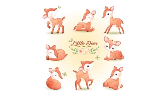 九种不同姿势的可爱梅花鹿矢量素材(EPS)