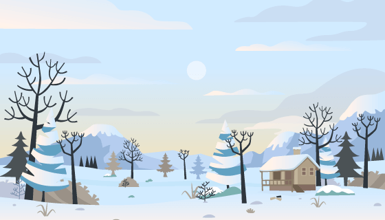 扁平风格的冬天雪地景色背景矢量素材(AI/EPS)