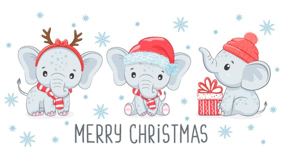 三头庆祝圣诞节的小象矢量素材(EPS/PNG)