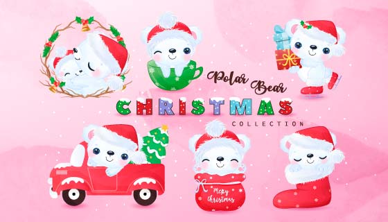 开心庆祝圣诞节的北极熊矢量素材(EPS)