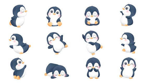 摆着各种姿势的企鹅矢量素材(EPS/PNG)