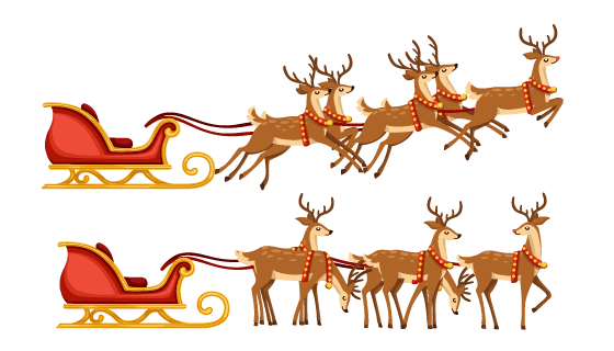 拉着雪橇的圣诞驯鹿矢量素材(EPS/PNG)