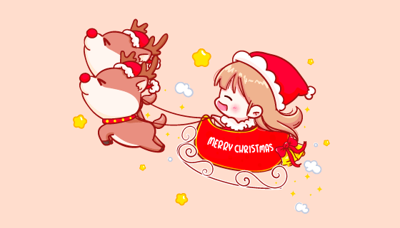 驾着圣诞马车的小女孩矢量素材(EPS/PNG)