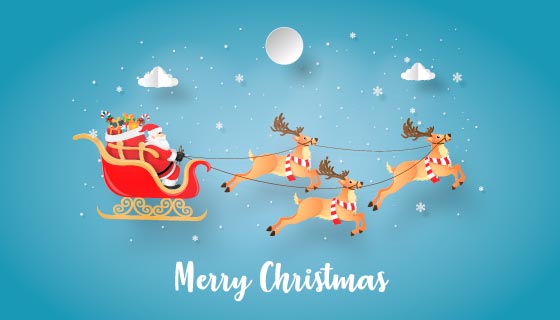 驾着雪橇的圣诞老人圣诞节贺卡矢量素材(EPS)