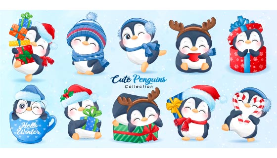 欢度圣诞的小企鹅矢量素材(EPS)