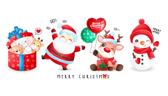 可爱的圣诞老人和圣诞驯鹿矢量素材(EPS)