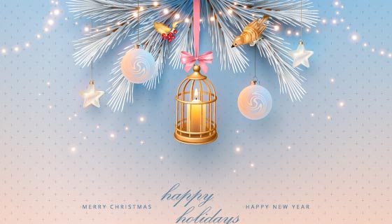 蝴蝶结吊着蜡烛圣诞节背景矢量素材(EPS)