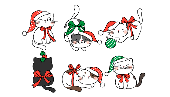 庆祝圣诞节快乐的可爱猫咪矢量素材(EPS/PNG)
