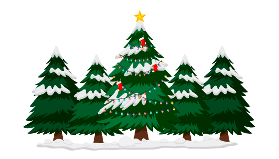 被大雪和彩灯覆盖的圣诞树矢量素材(EPS/PNG)