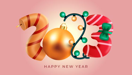 蜡烛圣诞球等设计2023新年快乐矢量素材(AI/EPS)