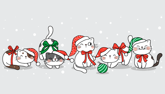 开心庆祝圣诞节的猫咪矢量素材(EPS/PNG)