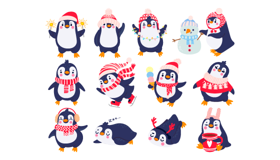 开心庆祝圣诞节的企鹅矢量素材(EPS/PNG)