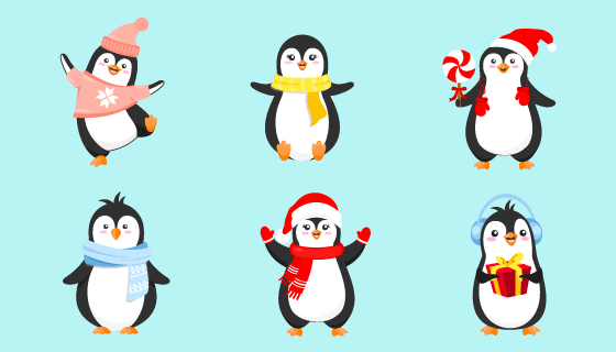 开心庆祝圣诞节的企鹅矢量素材(EPS/PNG)