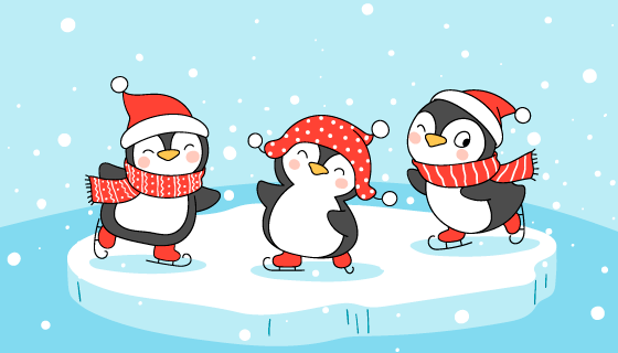 冰块上滑冰的企鹅矢量素材(EPS)