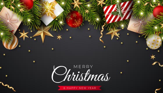 逼真的松枝礼物等设计圣诞节背景矢量素材(AI/EPS)