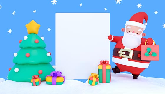3D圣诞老人圣诞树设计圣诞节祝福卡素材(PSD)