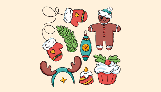 可爱的圣诞节元素矢量素材(AI/EPS/PNG)