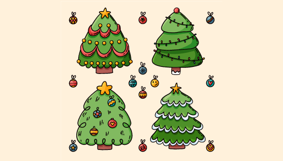 四颗可爱的圣诞树矢量素材(AI/EPS/PNG)