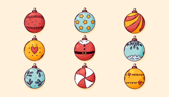 九个不同花纹的圣诞球矢量素材(AI/EPS/PNG)