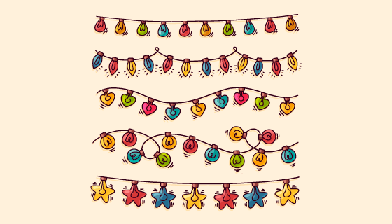 手绘风格的圣诞彩灯矢量素材(AI/EPS/PNG)