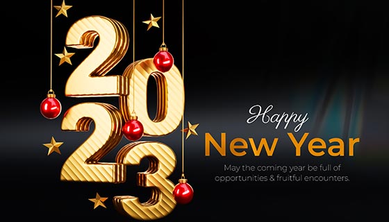 金色数字设计2023新年快乐背景素材(PSD)