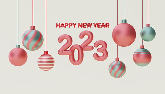 圣诞球吊坠设计2023新年快乐背景(JPG)