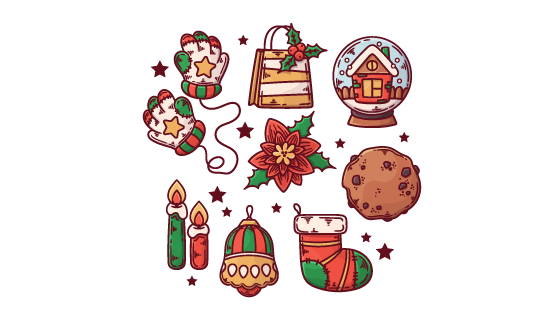 手绘风格的可爱圣诞元素矢量素材(AI/EPS/PNG)