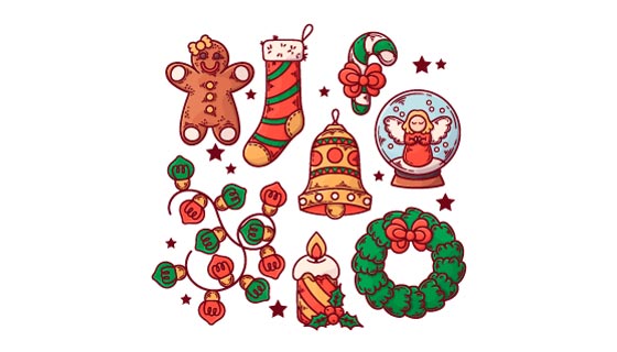 手绘风格的可爱圣诞元素矢量素材(AI/EPS/PNG)