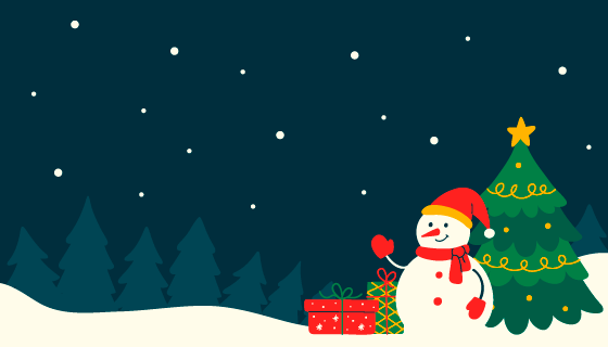 雪地里的圣诞树和雪人设计圣诞节背景矢量素材(AI/EPS)