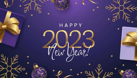 圣诞节礼物和各种装饰品设计2023新年快乐背景矢量素材(AI/EPS)